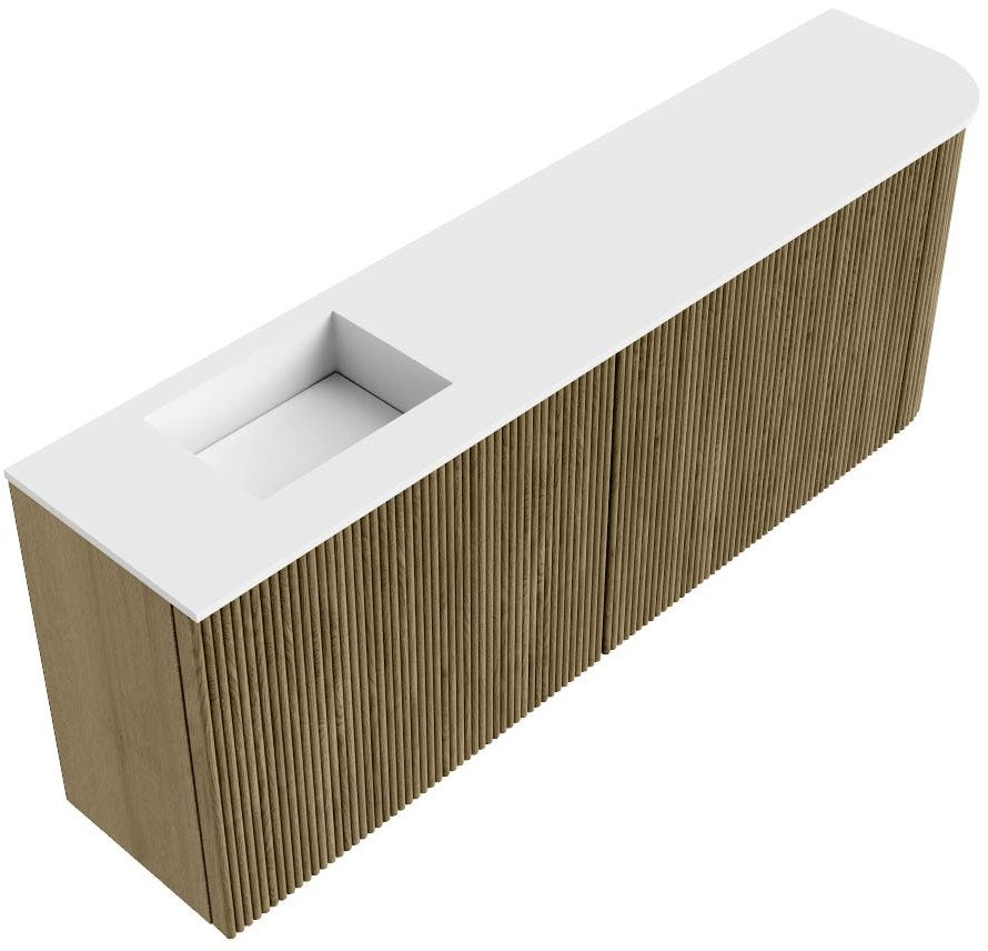 JOYA 111,6cm toiletmeubel ronding rechts kleur Dusk. Wastafel FAYE positie Links 1 kraangat kleur Talc.