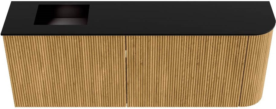 JOYA 111,6cm toiletmeubel ronding rechts kleur Oak. Wastafel FAYE positie Links 1 kraangat kleur Urban.