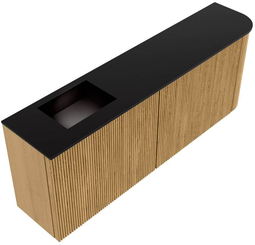 JOYA 111,6cm toiletmeubel ronding rechts kleur Oak. Wastafel FAYE positie Links 1 kraangat kleur Urban.