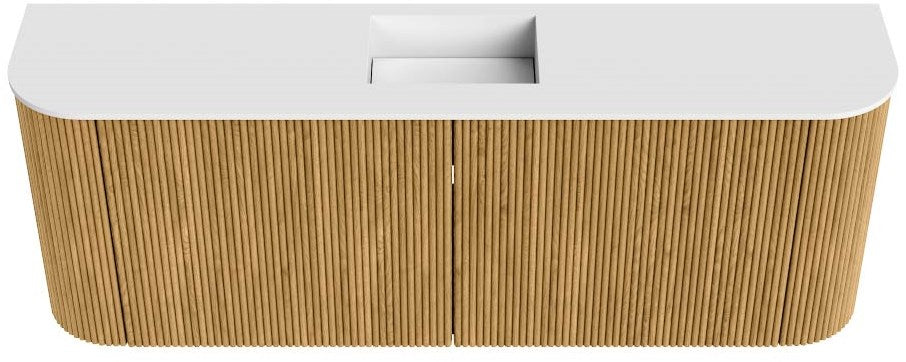 JOYA 113,2cm toiletmeubel ronding links + rechts kleur Oak. Wastafel FAYE positie Midden Zonder kraangat kleur Talc.
