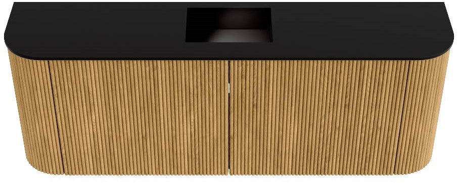 JOYA 113,2cm toiletmeubel ronding links + rechts kleur Oak. Wastafel FAYE positie Midden Zonder kraangat kleur Urban.