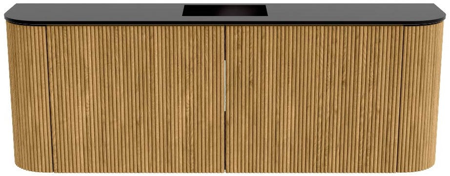 JOYA 113,2cm toiletmeubel ronding links + rechts kleur Oak. Wastafel FAYE positie Midden Zonder kraangat kleur Urban.