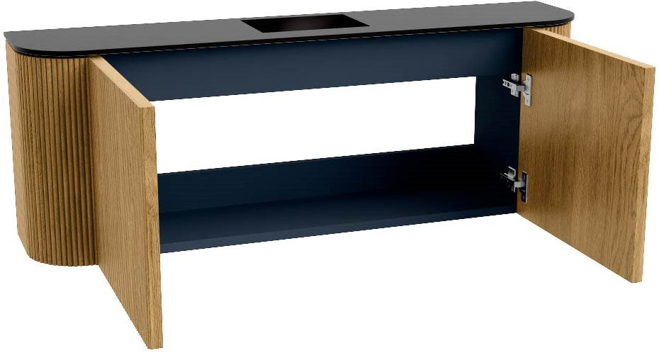 JOYA 113,2cm toiletmeubel ronding links + rechts kleur Oak. Wastafel FAYE positie Midden Zonder kraangat kleur Urban.
