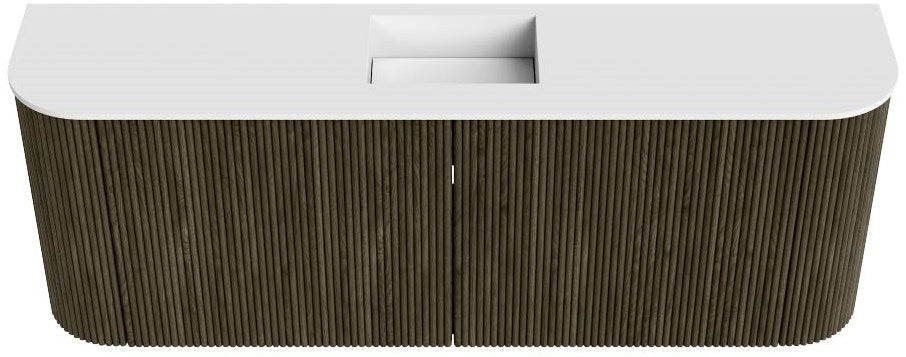 JOYA 113,2cm toiletmeubel ronding links + rechts kleur Shadow. Wastafel FAYE positie Midden Zonder kraangat kleur Talc.