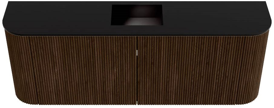 JOYA 113,2cm toiletmeubel ronding links + rechts kleur Walnut. Wastafel FAYE positie Midden Zonder kraangat kleur Urban.