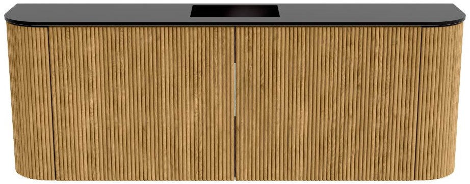 JOYA 113,2cm toiletmeubel ronding links + rechts kleur Oak. Wastafel FAYE positie Midden 1 kraangat kleur Urban.