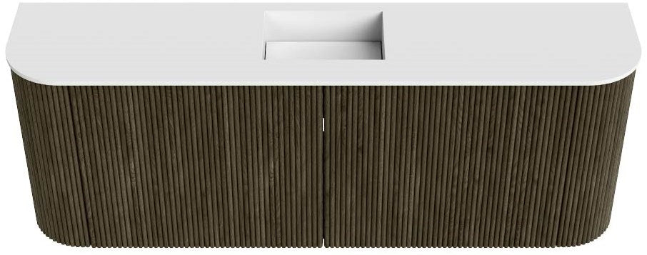 JOYA 113,2cm toiletmeubel ronding links + rechts kleur Shadow. Wastafel FAYE positie Midden 1 kraangat kleur Talc.