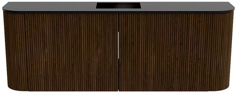 JOYA 113,2cm toiletmeubel ronding links + rechts kleur Walnut. Wastafel FAYE positie Midden 1 kraangat kleur Urban.