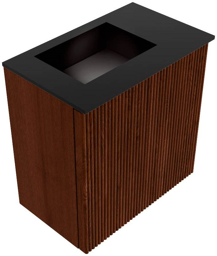 JOYA 40cm toiletmeubel kleur Ruby. Wastafel FAYE positie Links Zonder kraangat kleur Urban.