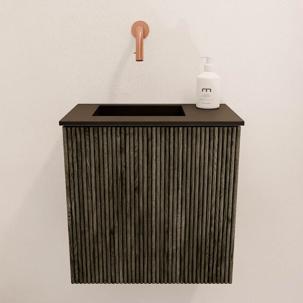 JOYA 40cm toiletmeubel kleur Shadow. Wastafel FAYE positie Links Zonder kraangat kleur Urban