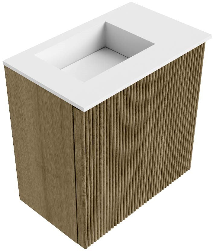 JOYA 40cm toiletmeubel kleur Dusk. Wastafel FAYE positie Links 1 kraangat kleur Talc