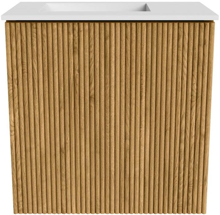 JOYA 40cm toiletmeubel kleur Oak. Wastafel FAYE positie Links 1 kraangat kleur Talc