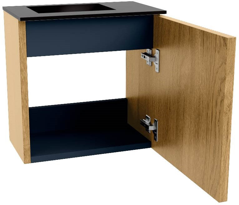 JOYA 40cm toiletmeubel kleur Oak. Wastafel FAYE positie Links 1 kraangat kleur Urban.
