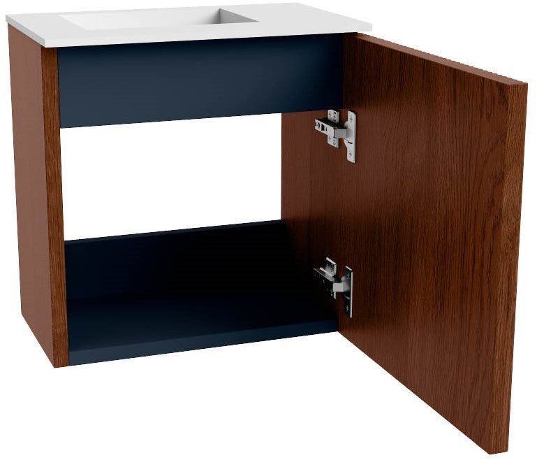 JOYA 40cm toiletmeubel kleur Ruby. Wastafel FAYE positie Links 1 kraangat kleur Talc.
