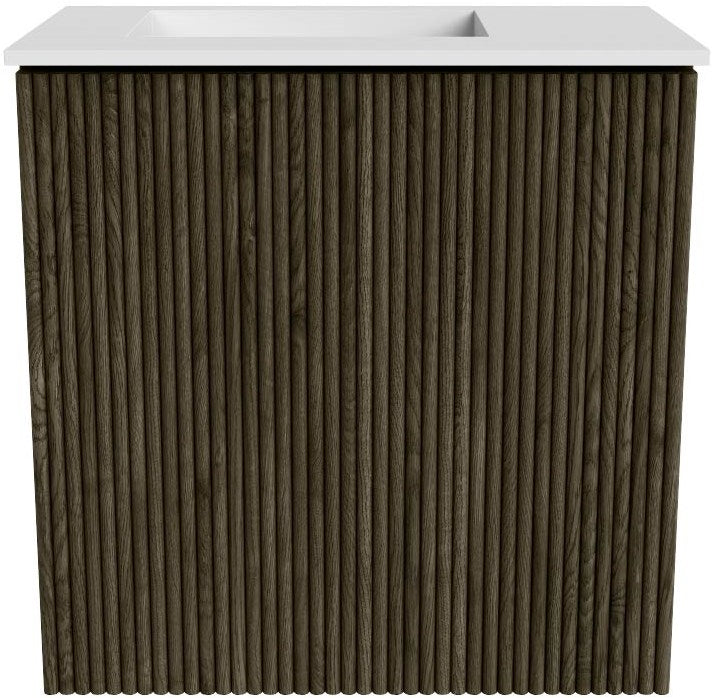 JOYA 40cm toiletmeubel kleur Shadow. Wastafel FAYE positie Links 1 kraangat kleur Talc