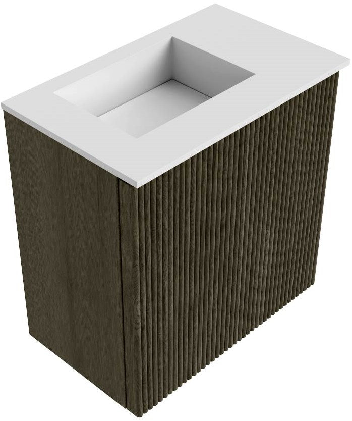 JOYA 40cm toiletmeubel kleur Shadow. Wastafel FAYE positie Links 1 kraangat kleur Talc