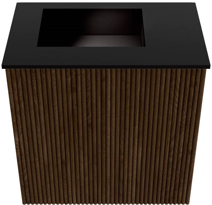 JOYA 40cm toiletmeubel kleur Walnut. Wastafel FAYE positie Links 1 kraangat kleur Urban