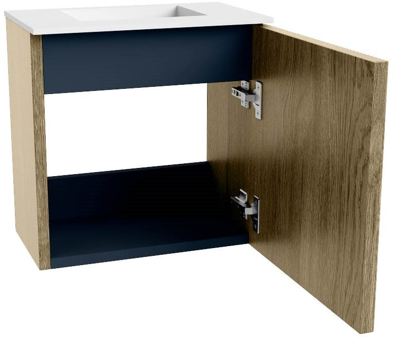 JOYA 40cm toiletmeubel kleur Dusk. Wastafel FAYE positie Midden Zonder kraangat kleur Talc.