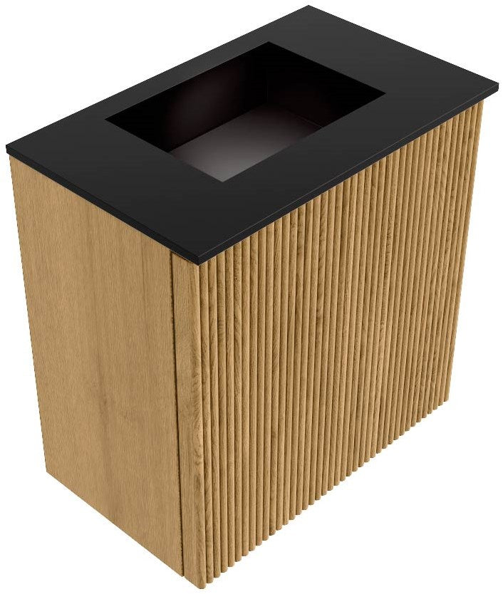 JOYA 40cm toiletmeubel kleur Oak. Wastafel FAYE positie Midden Zonder kraangat kleur Urban.
