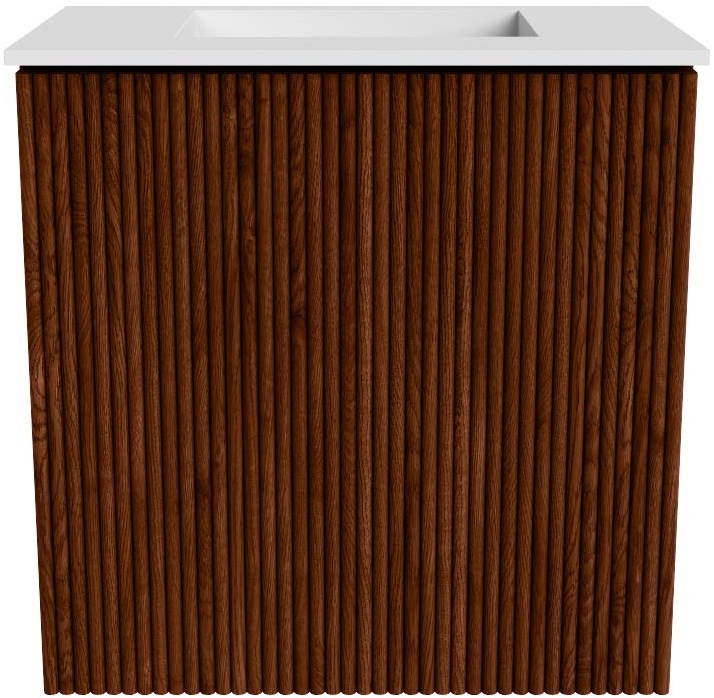 JOYA 40cm toiletmeubel kleur Ruby. Wastafel FAYE positie Midden Zonder kraangat kleur Talc.