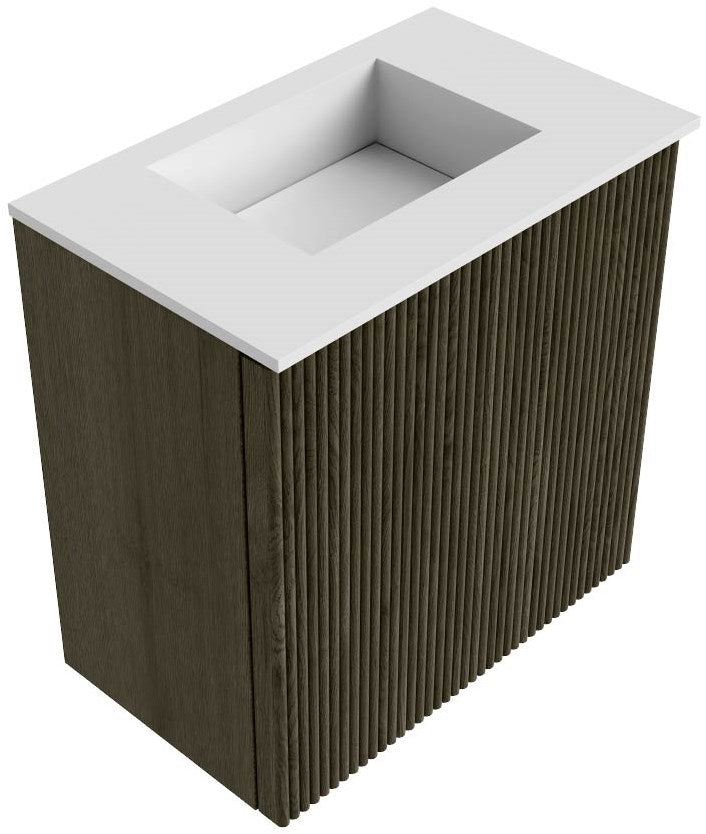 JOYA 40cm toiletmeubel kleur Shadow. Wastafel FAYE positie Midden Zonder kraangat kleur Talc