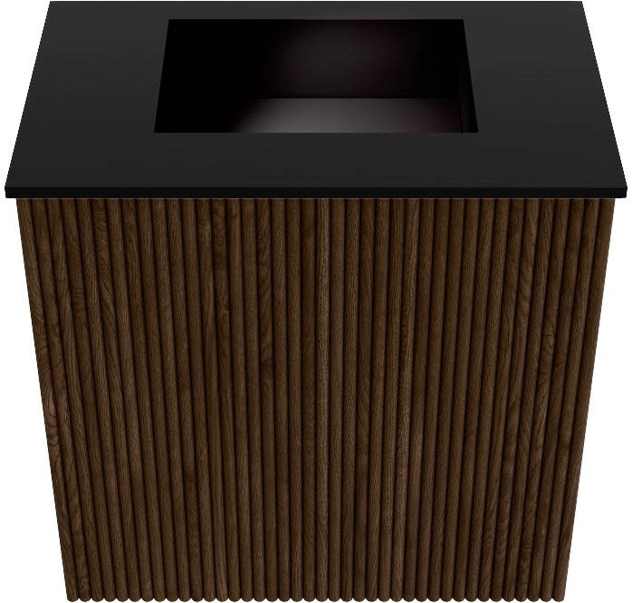 JOYA 40cm toiletmeubel kleur Walnut. Wastafel FAYE positie Midden Zonder kraangat kleur Urban.