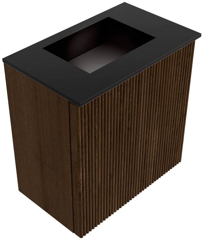 JOYA 40cm toiletmeubel kleur Walnut. Wastafel FAYE positie Midden Zonder kraangat kleur Urban.