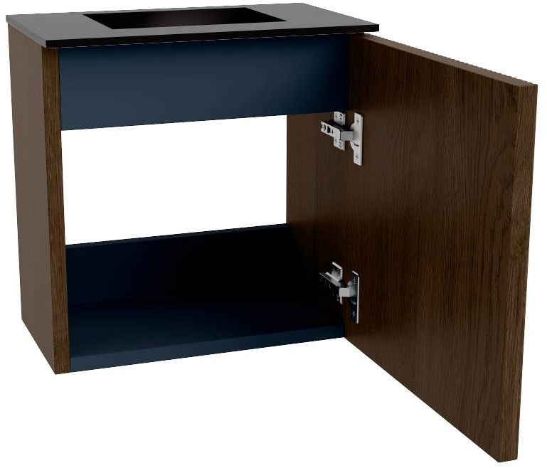 JOYA 40cm toiletmeubel kleur Walnut. Wastafel FAYE positie Midden Zonder kraangat kleur Urban.