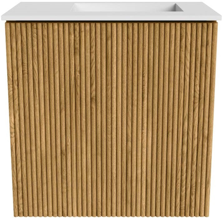 JOYA 40cm toiletmeubel kleur Oak. Wastafel FAYE positie Rechts Zonder kraangat kleur Talc