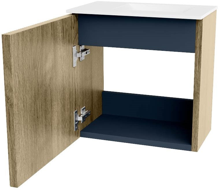 JOYA 40cm toiletmeubel kleur Dusk. Wastafel FAYE positie Rechts 1 kraangat kleur Talc.