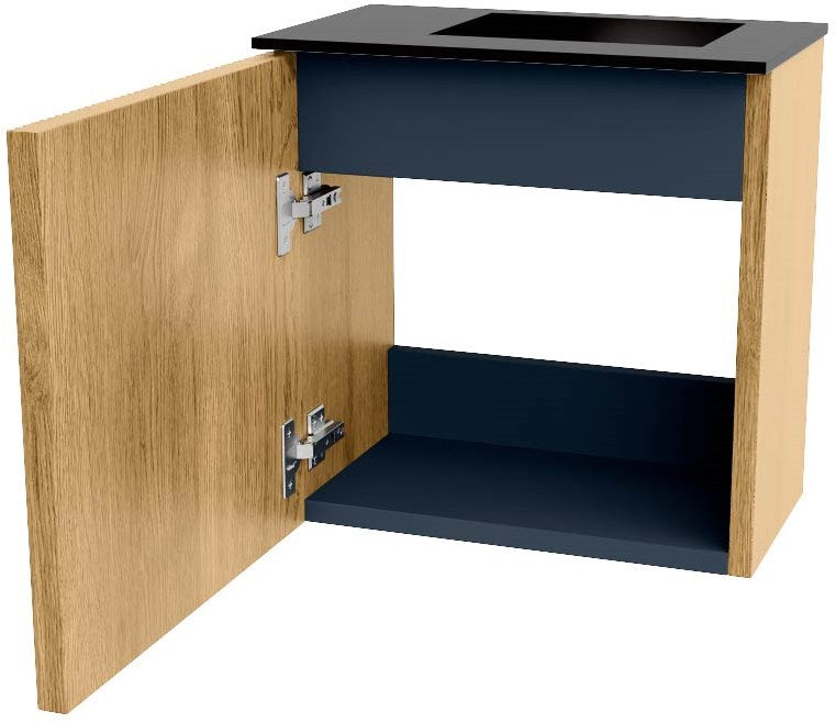 JOYA 40cm toiletmeubel kleur Oak. Wastafel FAYE positie Rechts 1 kraangat kleur Urban