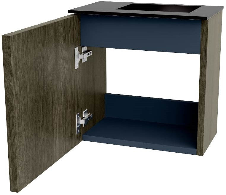 JOYA 40cm toiletmeubel kleur Shadow. Wastafel FAYE positie Rechts 1 kraangat kleur Urban.