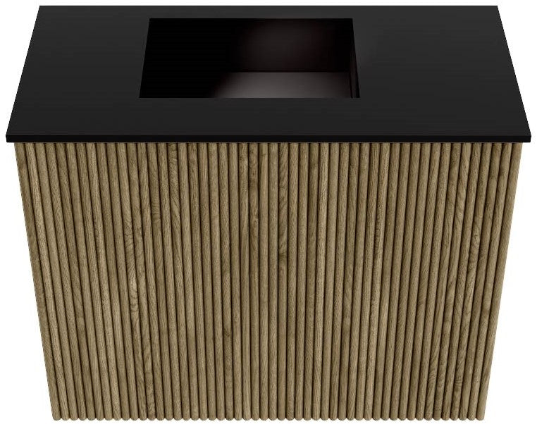 JOYA 50cm toiletmeubel kleur Dusk. Wastafel FAYE positie Links Zonder kraangat kleur Urban.