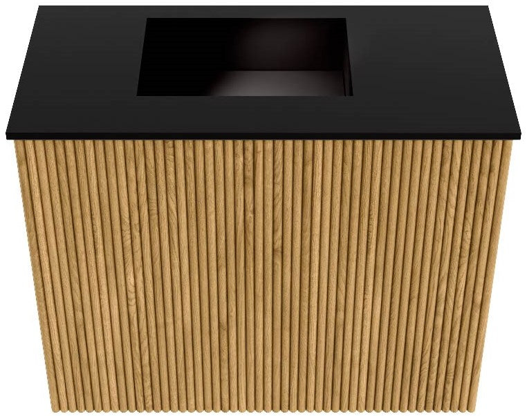 JOYA 50cm toiletmeubel kleur Oak. Wastafel FAYE positie Links Zonder kraangat kleur Urban.