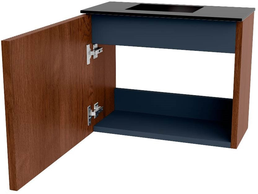 JOYA 50cm toiletmeubel kleur Ruby. Wastafel FAYE positie Links 1 kraangat kleur Urban.
