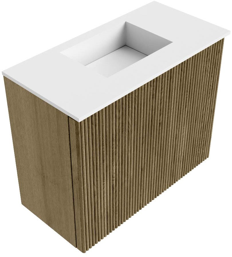 JOYA 50cm toiletmeubel kleur Dusk. Wastafel FAYE positie Midden Zonder kraangat kleur Talc