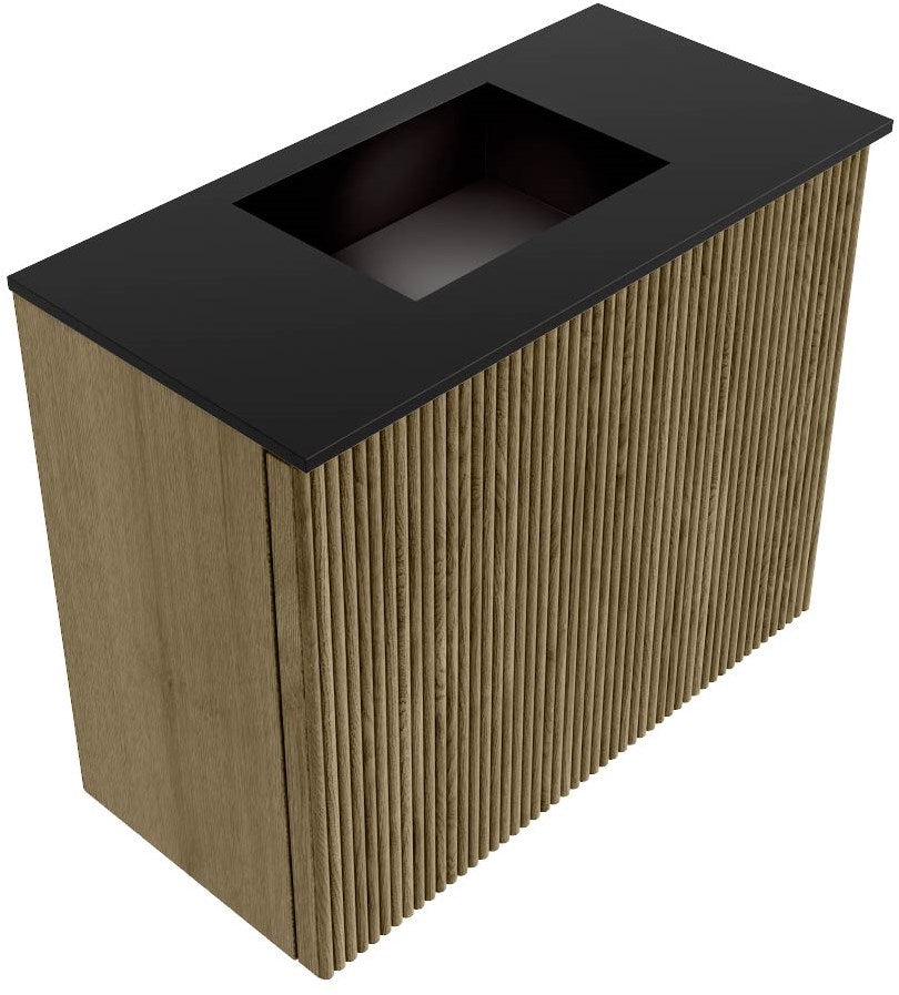 JOYA 50cm toiletmeubel kleur Dusk. Wastafel FAYE positie Midden Zonder kraangat kleur Urban.