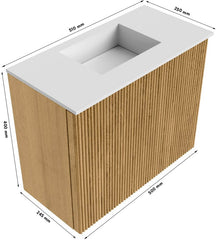JOYA 50cm toiletmeubel kleur Oak. Wastafel FAYE positie Midden Zonder kraangat kleur Urban.