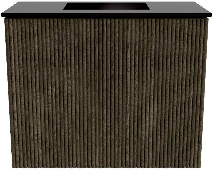 JOYA 50cm toiletmeubel kleur Shadow. Wastafel FAYE positie Midden Zonder kraangat kleur Urban.