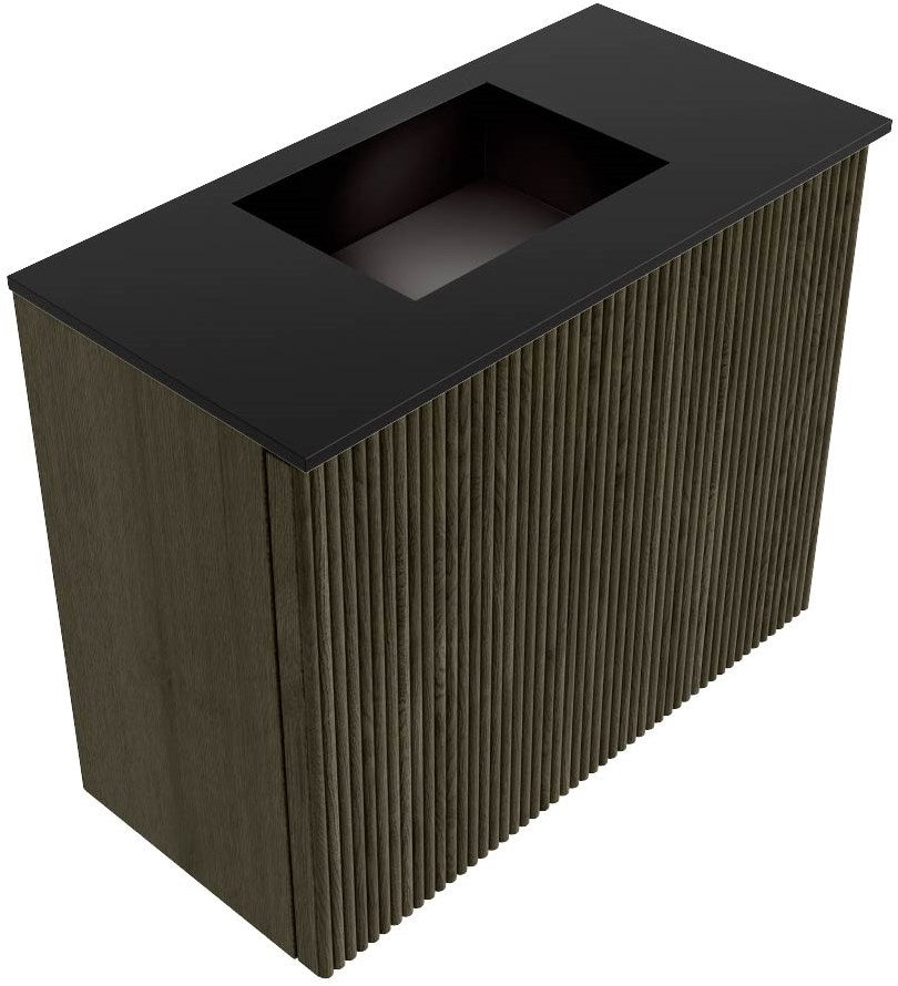 JOYA 50cm toiletmeubel kleur Shadow. Wastafel FAYE positie Midden Zonder kraangat kleur Urban.