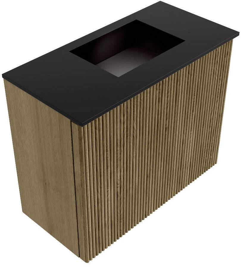 JOYA 50cm toiletmeubel kleur Dusk. Wastafel FAYE positie Rechts Zonder kraangat kleur Urban.