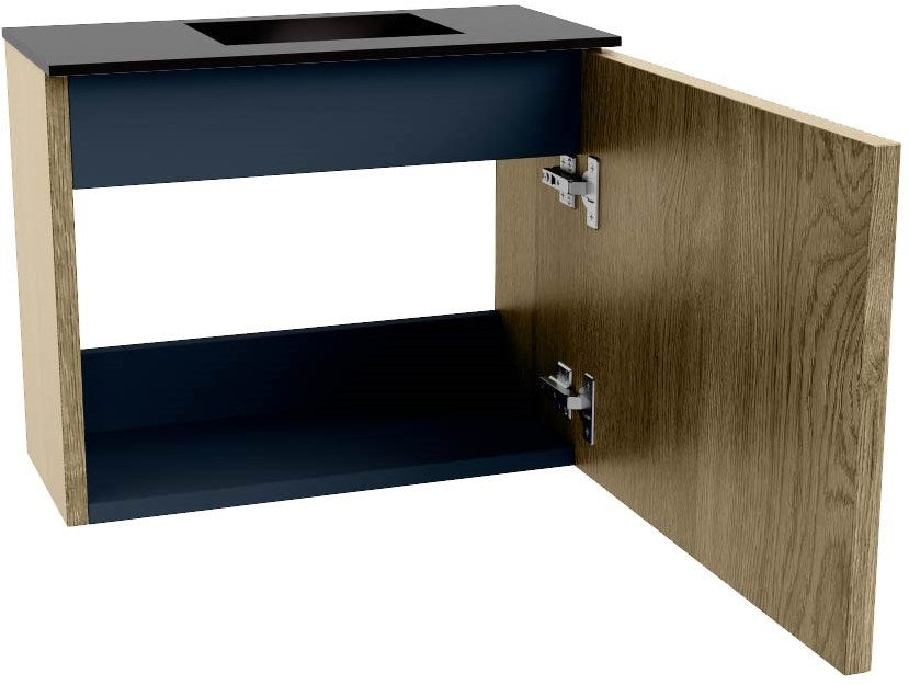 JOYA 50cm toiletmeubel kleur Dusk. Wastafel FAYE positie Rechts Zonder kraangat kleur Urban.