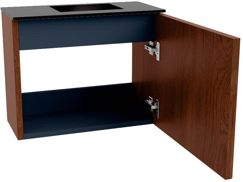 JOYA 50cm toiletmeubel kleur Ruby. Wastafel FAYE positie Rechts Zonder kraangat kleur Urban.
