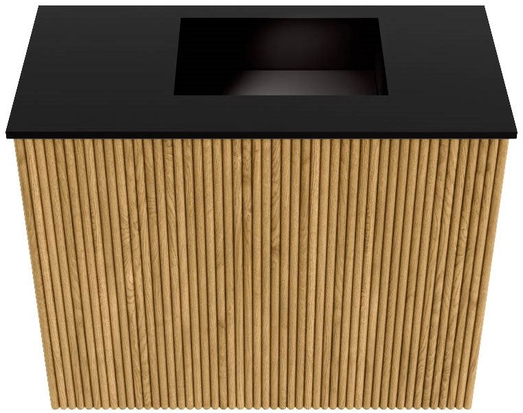 JOYA 50cm toiletmeubel kleur Oak. Wastafel FAYE positie Rechts 1 kraangat kleur Urban.