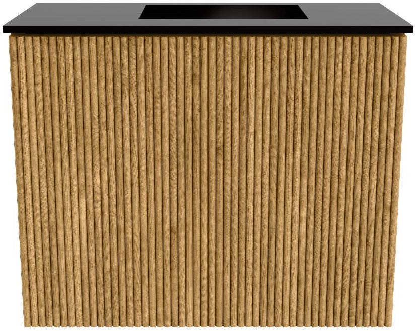 JOYA 50cm toiletmeubel kleur Oak. Wastafel FAYE positie Rechts 1 kraangat kleur Urban.