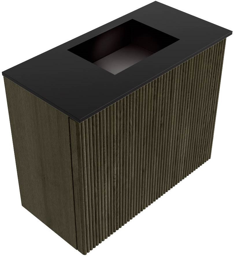JOYA 50cm toiletmeubel kleur Shadow. Wastafel FAYE positie Rechts 1 kraangat kleur Urban.