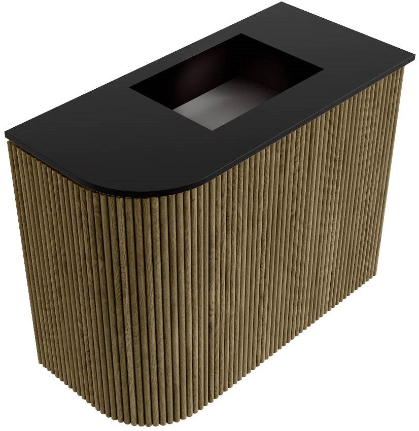 JOYA 51,6cm toiletmeubel ronding links kleur Dusk. Wastafel FAYE positie Rechts Zonder kraangat kleur Urban.