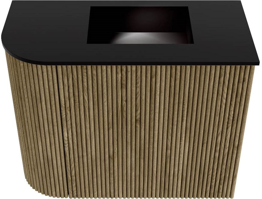 JOYA 51,6cm toiletmeubel ronding links kleur Dusk. Wastafel FAYE positie Rechts 1 kraangat kleur Urban.