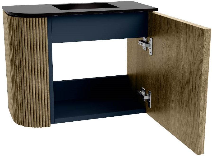 JOYA 51,6cm toiletmeubel ronding links kleur Dusk. Wastafel FAYE positie Rechts 1 kraangat kleur Urban.