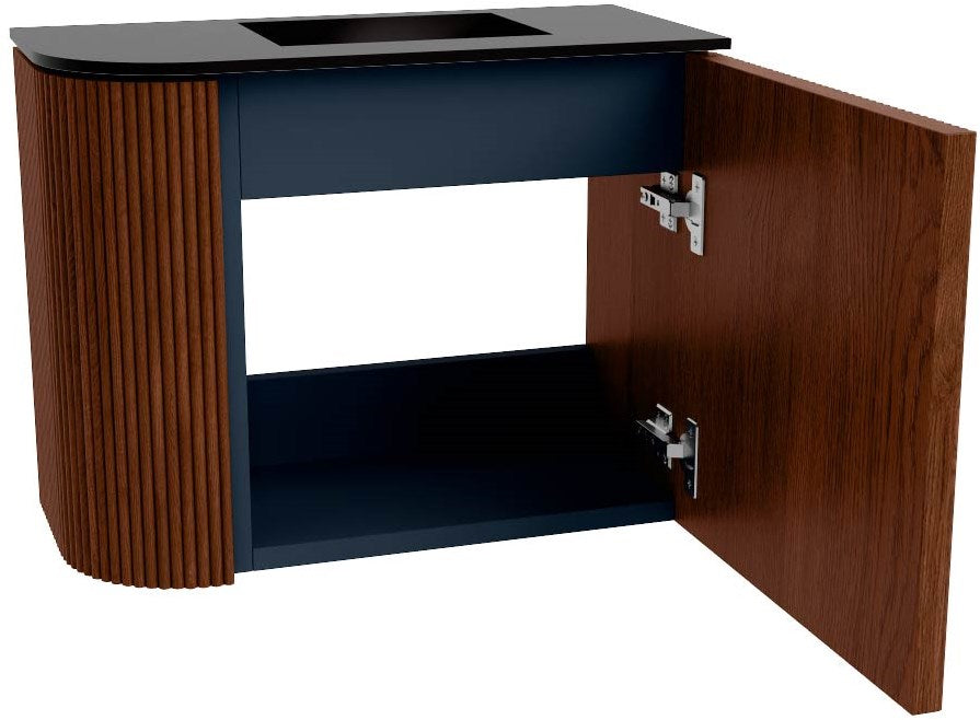 JOYA 51,6cm toiletmeubel ronding links kleur Ruby. Wastafel FAYE positie Rechts 1 kraangat kleur Urban.